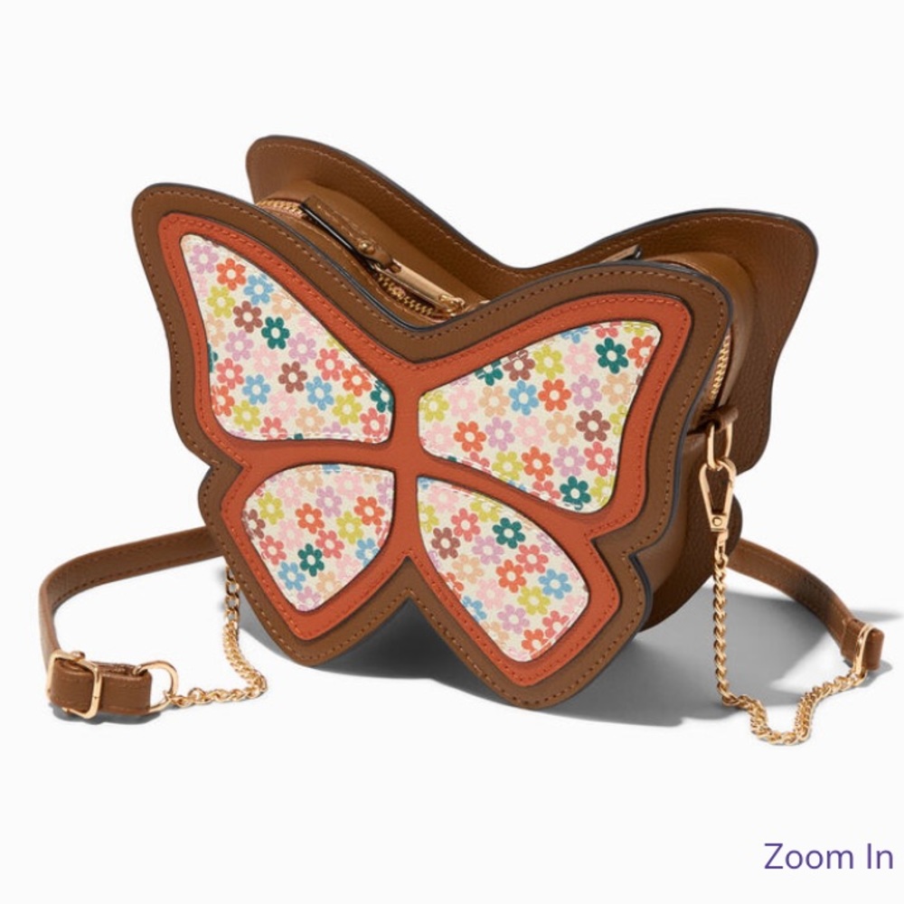 Retro Butterfly Shape Crossbody Bag w gold chain accent/ floral bag/shoulder bag